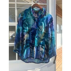 VTG Touch Of Class Silk Burnout Velvet Blouse Blue Purple Small At to Wear Indie